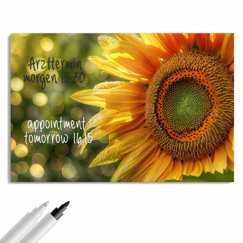 Metall Magnettafel - Sonnenblume mit Tau