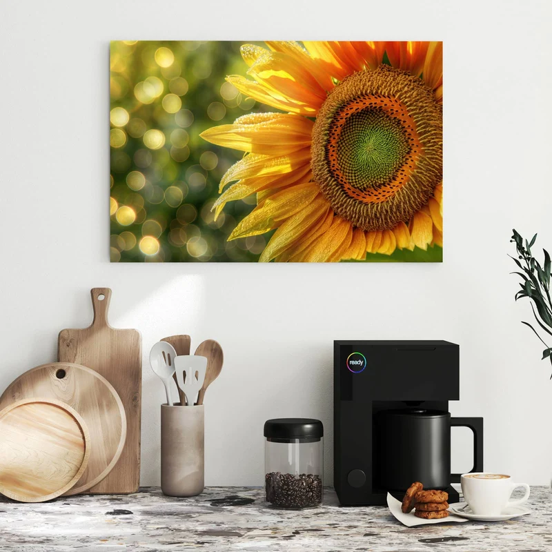 Metall Magnettafel - Sonnenblume mit Tau