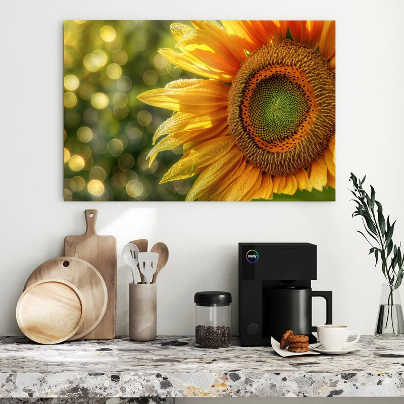 Metall Magnettafel - Sonnenblume mit Tau