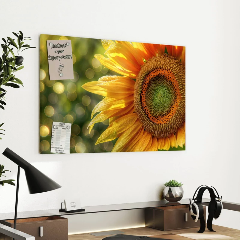 Metall Magnettafel - Sonnenblume mit Tau