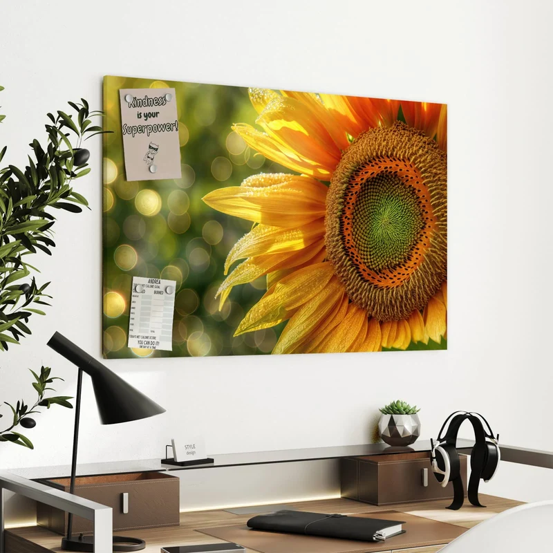 Metall Magnettafel - Sonnenblume mit Tau