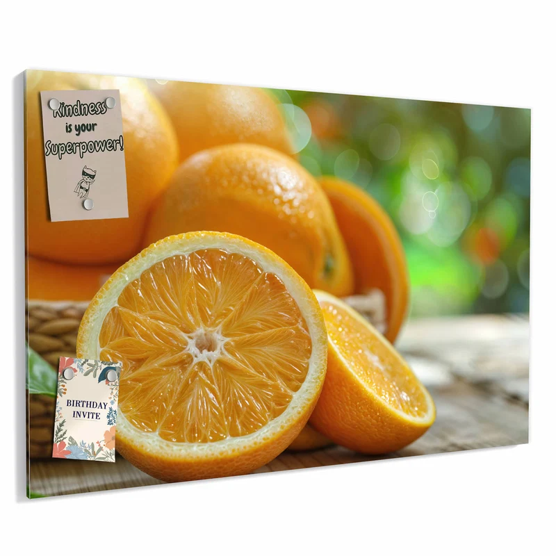 Metall Magnettafel - Orangen auf Holz