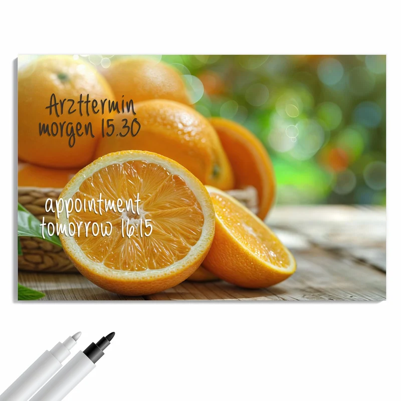 Metall Magnettafel - Orangen auf Holz
