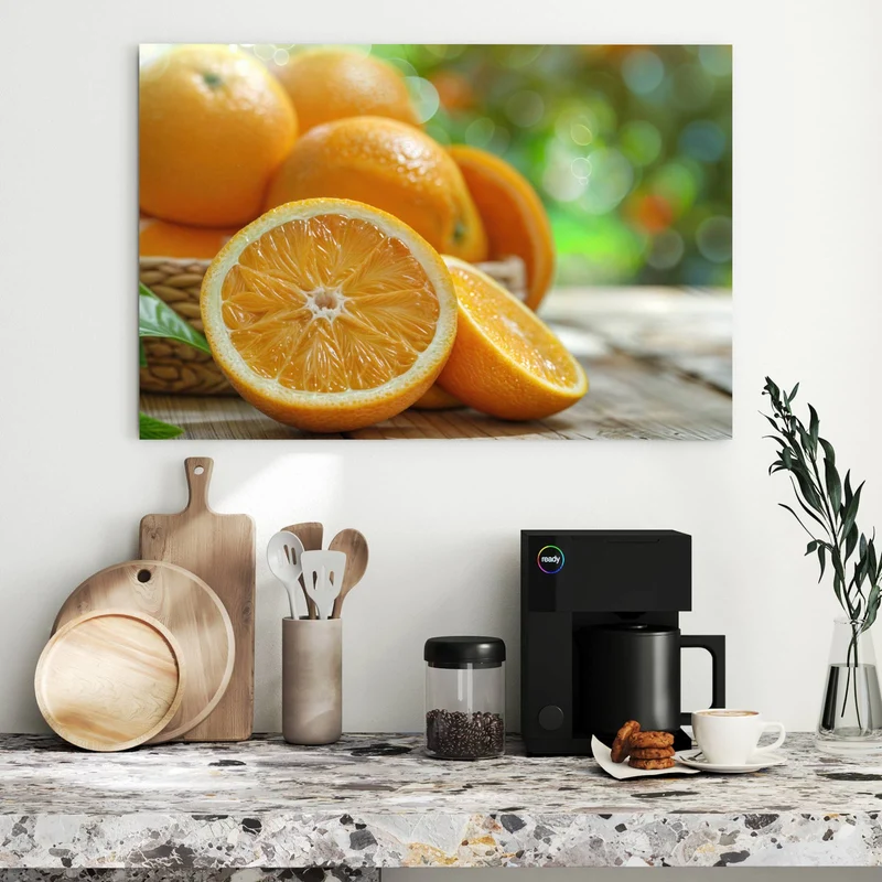 Metall Magnettafel - Orangen auf Holz