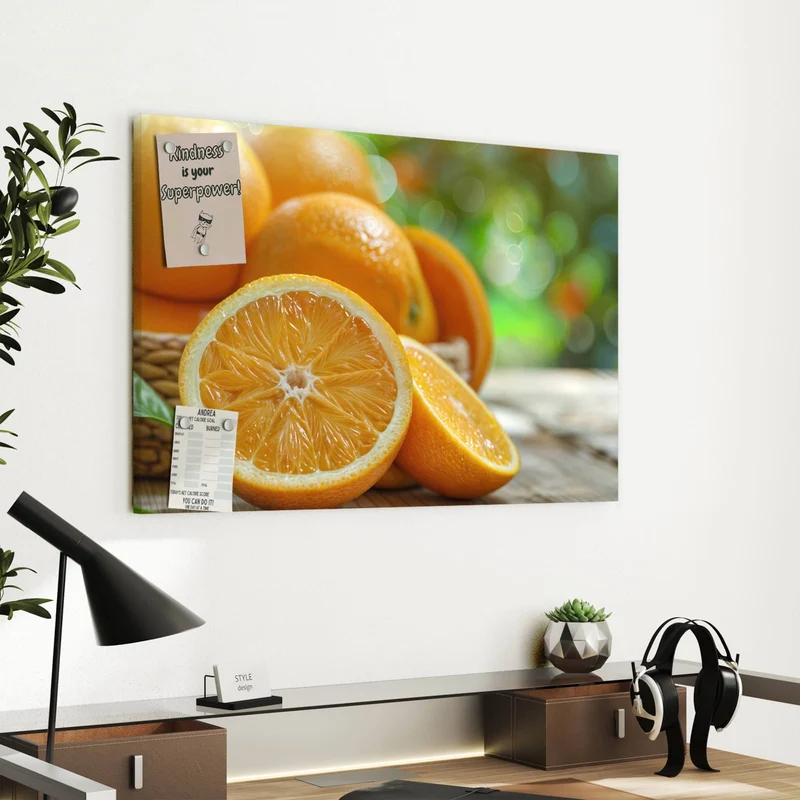 Metall Magnettafel - Orangen auf Holz