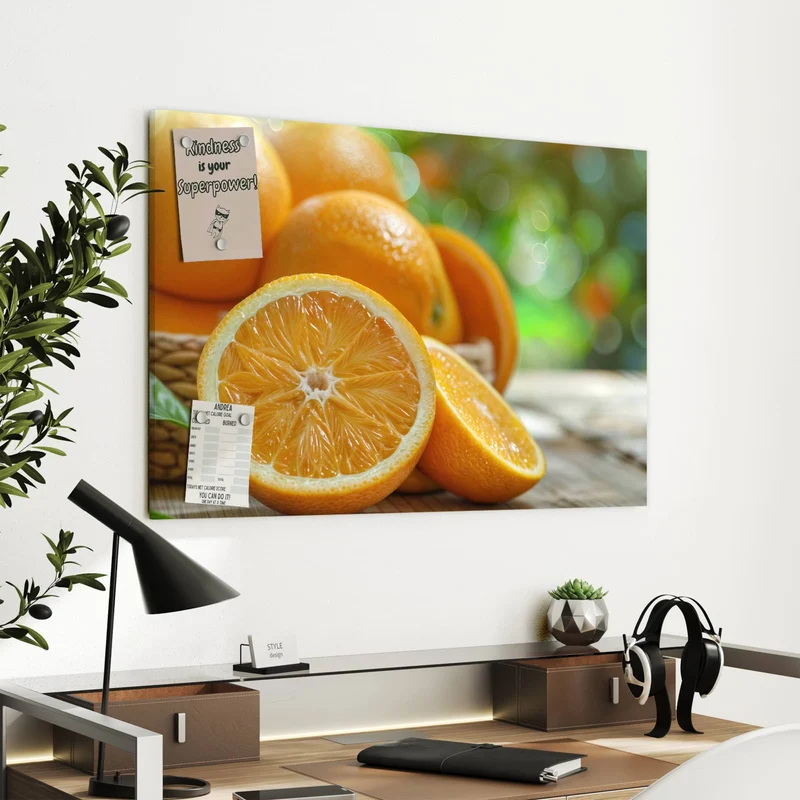 Metall Magnettafel - Orangen auf Holz