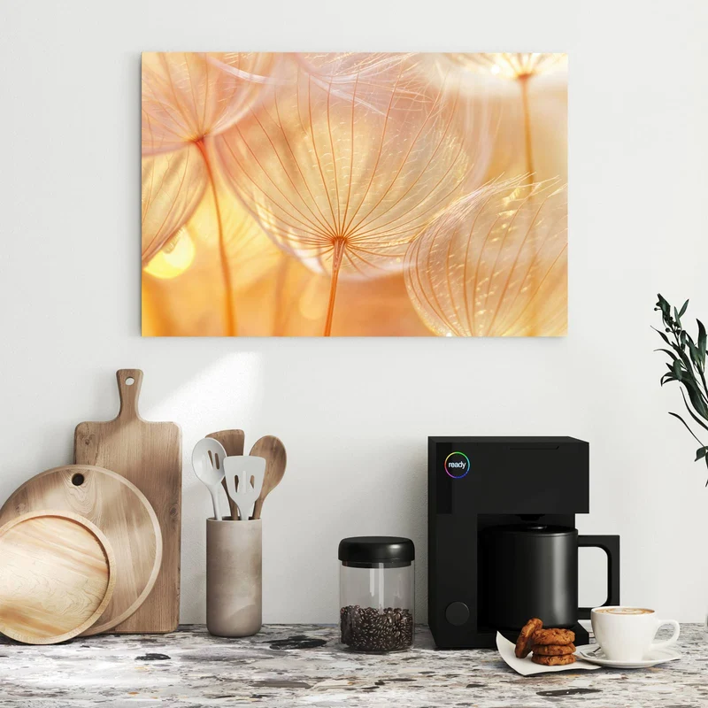 Metall Magnettafel - Pusteblume im Goldlicht