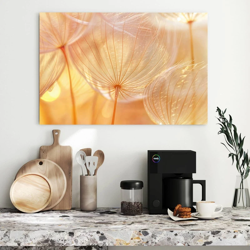 Metall Magnettafel - Pusteblume im Goldlicht