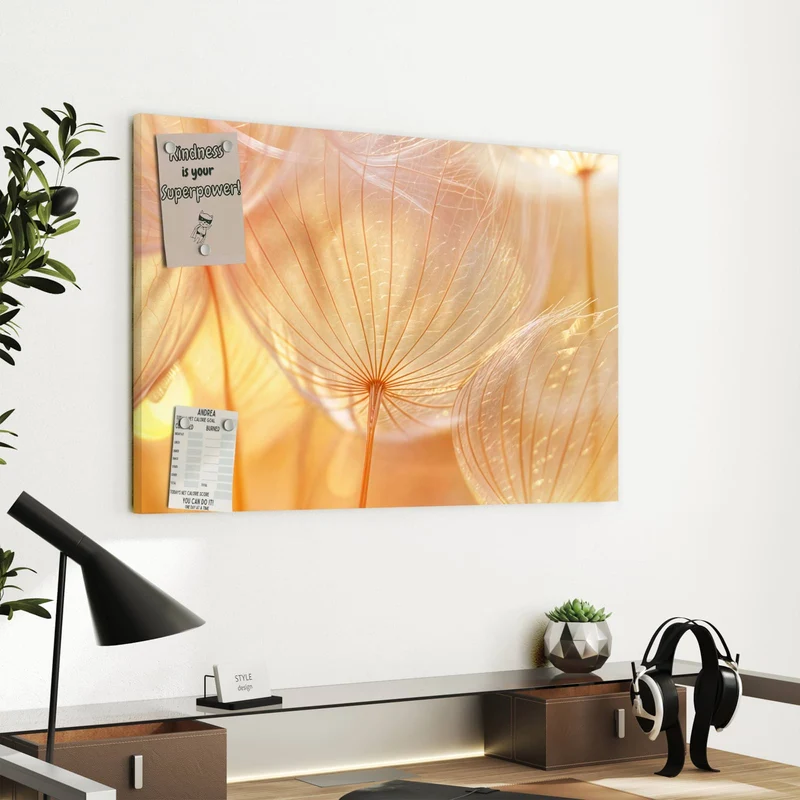 Metall Magnettafel - Pusteblume im Goldlicht