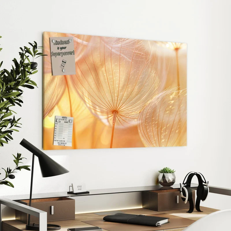 Metall Magnettafel - Pusteblume im Goldlicht