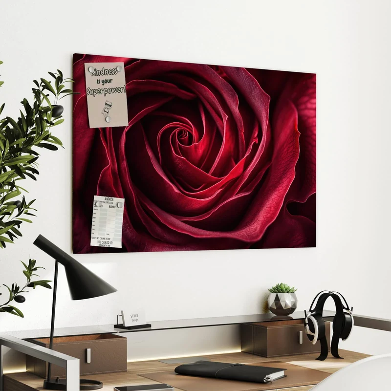Metall Magnettafel - Tiefrote Rosenblüte