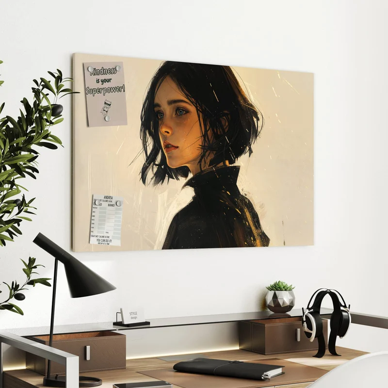 Metall Magnettafel - Frau mit dunklem Bob