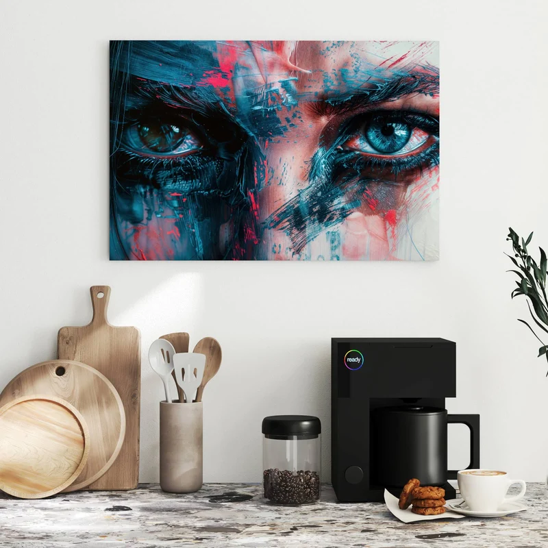 Metall Magnettafel - Auge in Blau und Rot