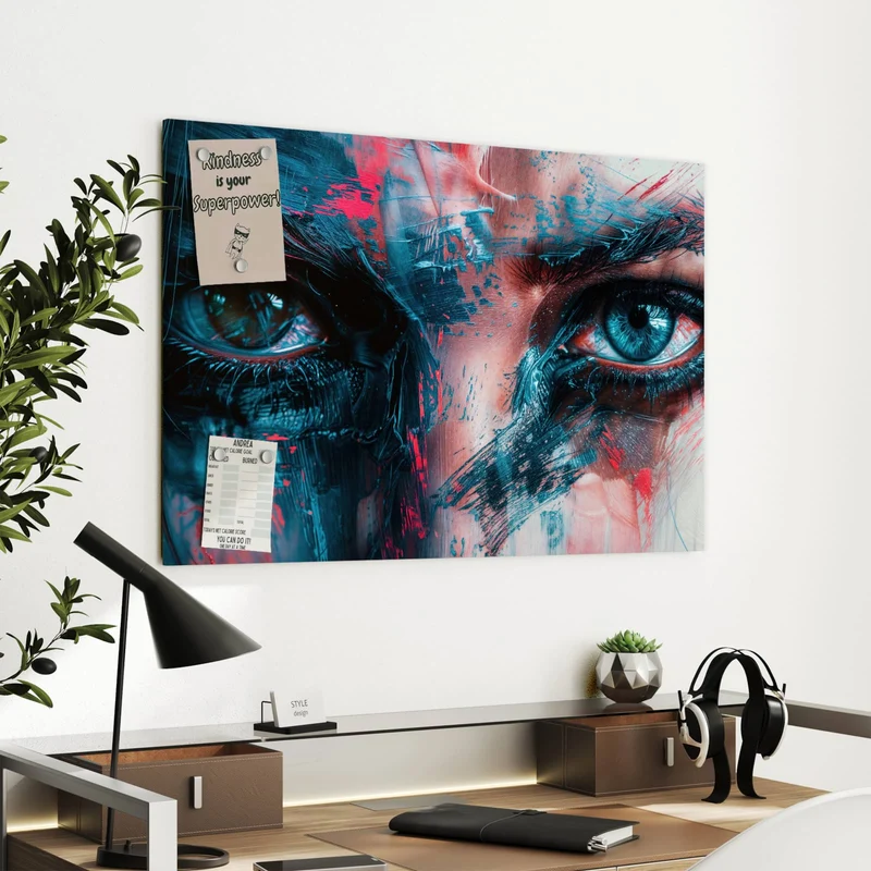 Metall Magnettafel - Auge in Blau und Rot
