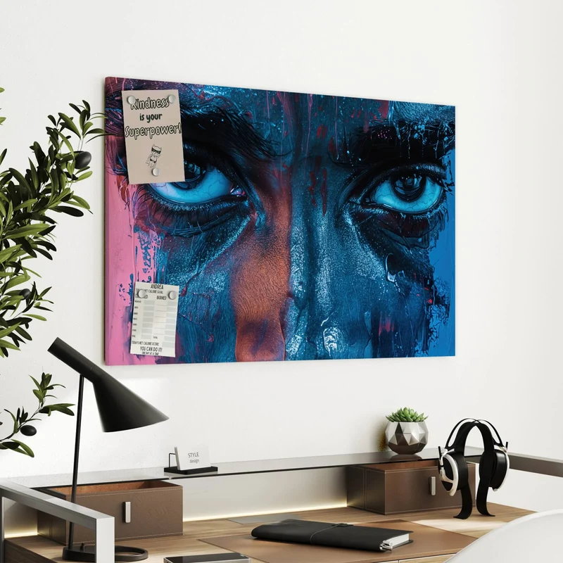 Metall Magnettafel - Gemaltes Auge in Blau