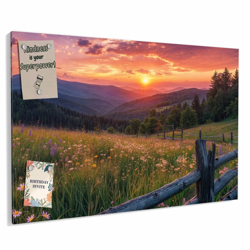 Metall Magnettafel - Blumenwiese mit Holzzaun