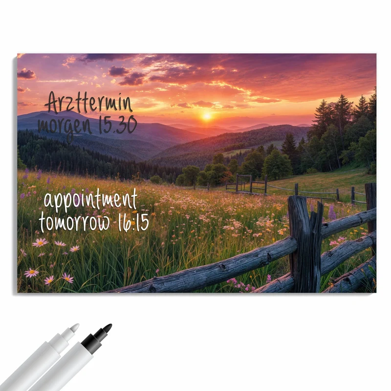 Metall Magnettafel - Blumenwiese mit Holzzaun