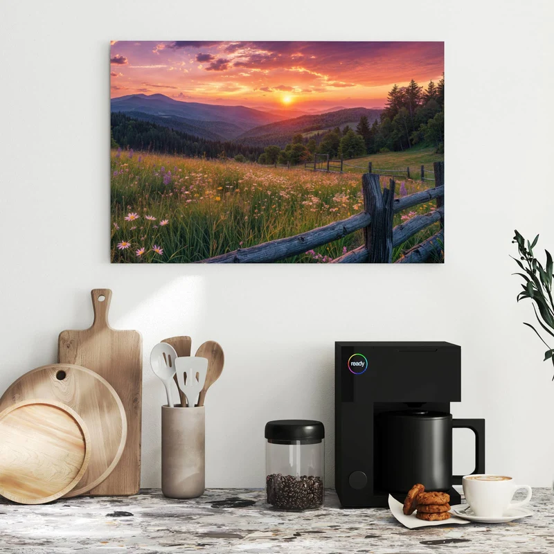 Metall Magnettafel - Blumenwiese mit Holzzaun