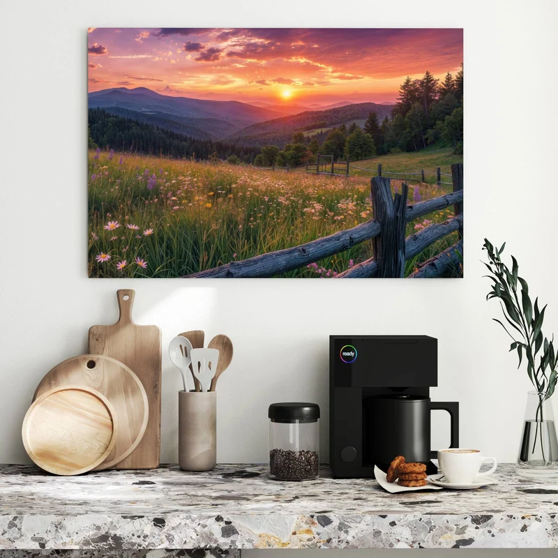 Metall Magnettafel - Blumenwiese mit Holzzaun