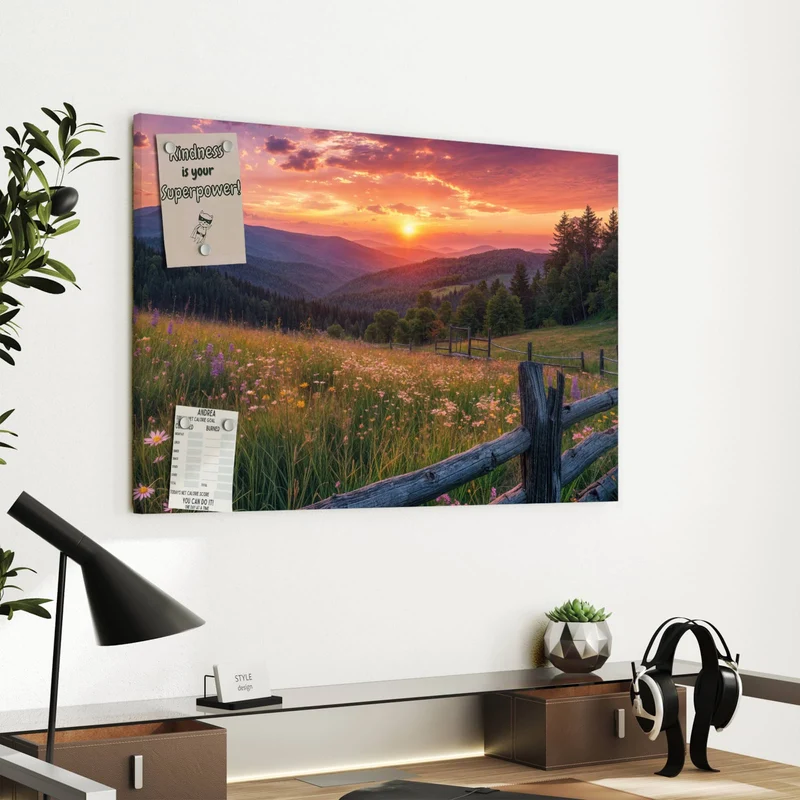 Metall Magnettafel - Blumenwiese mit Holzzaun