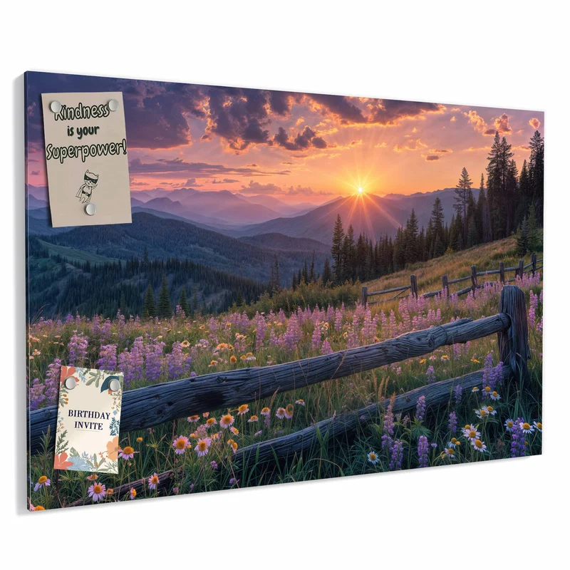 Metall Magnettafel - Lila Blüten am Zaun