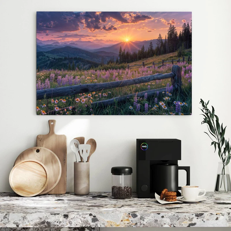 Metall Magnettafel - Lila Blüten am Zaun