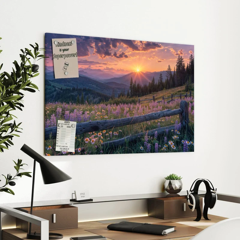Metall Magnettafel - Lila Blüten am Zaun