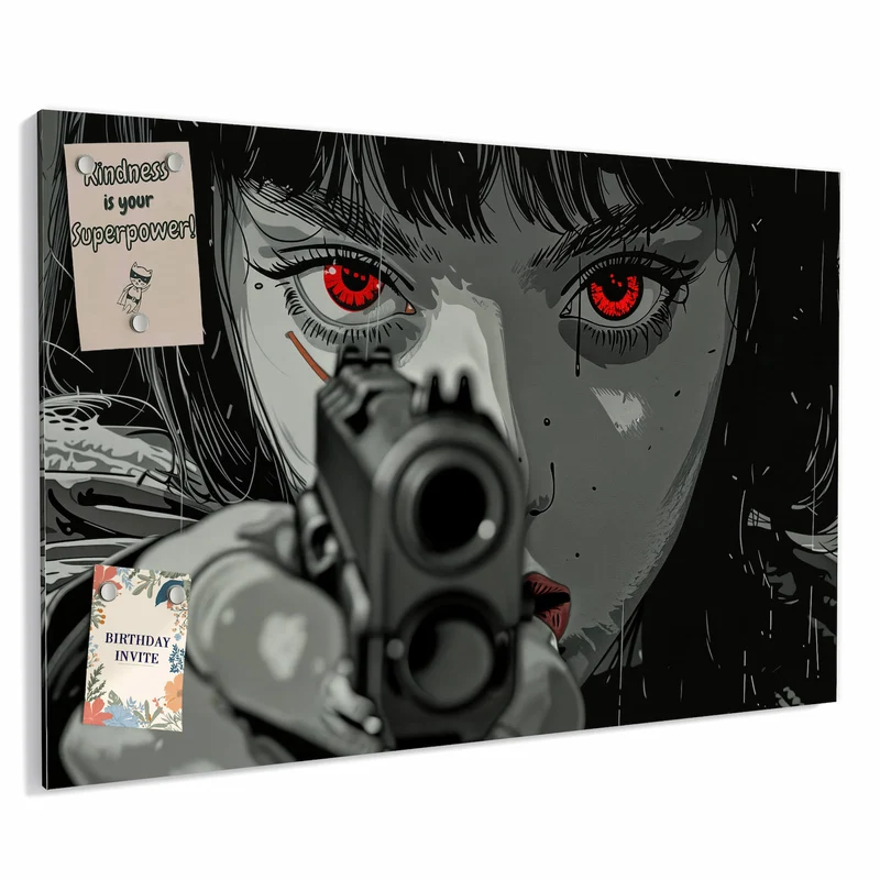 Metall Magnettafel - Comicfrau in Grautönen