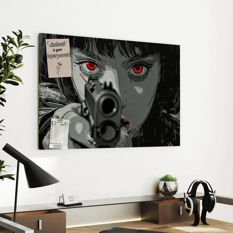 Metall Magnettafel - Comicfrau in Grautönen
