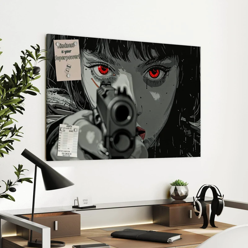 Metall Magnettafel - Comicfrau in Grautönen