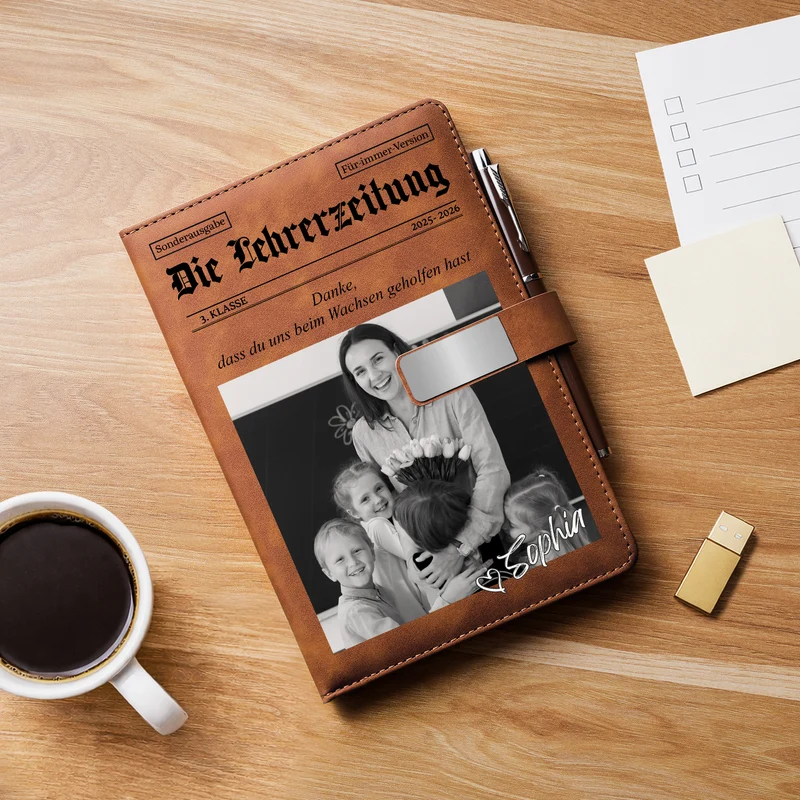 Die Lehrerzeitung - Personalisierte Geschenke Foto | Notizbuch Mit Stift
