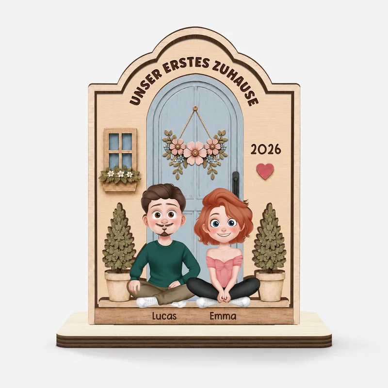Unser Erstes Zuhause - Personalisierte Geschenke Zum Einzug | Holzaufsteller Mit Standfuß Paar