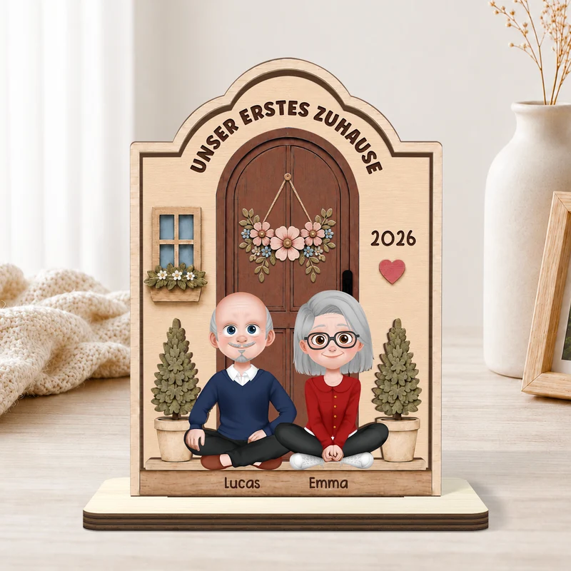 Unser Erstes Zuhause - Personalisierte Geschenke Zum Einzug | Holzaufsteller Mit Standfuß Paar