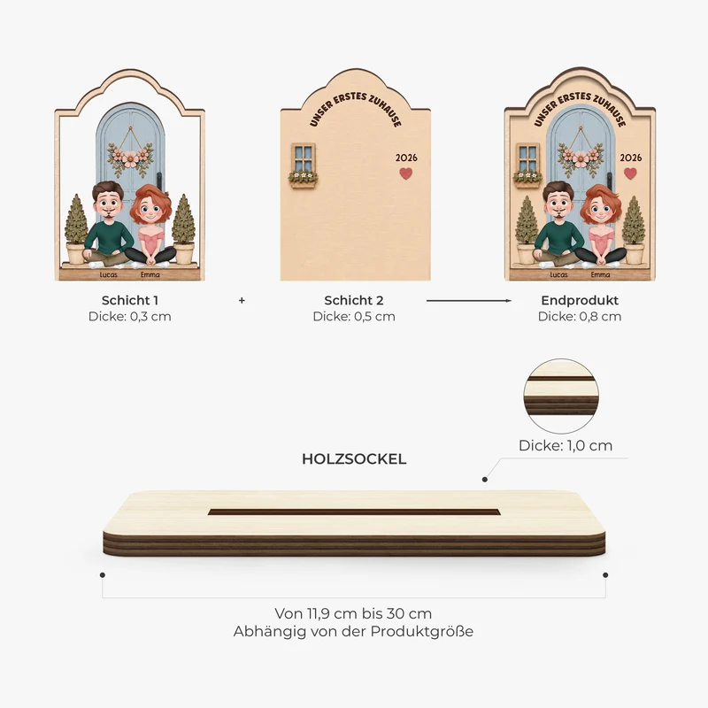 Unser Erstes Zuhause - Personalisierte Geschenke Zum Einzug | Holzaufsteller Mit Standfuß Paar