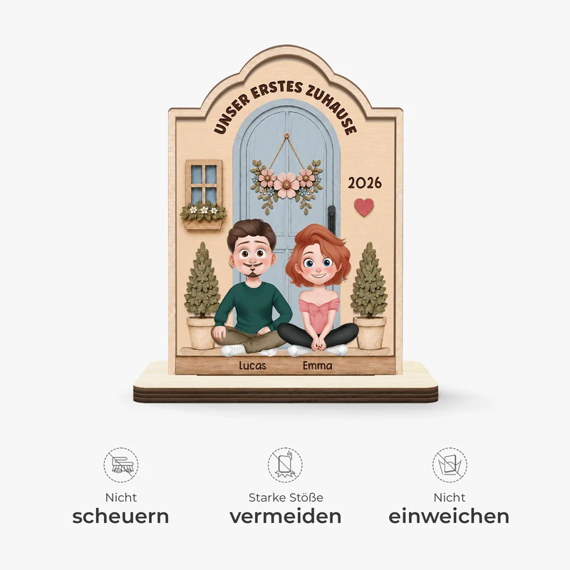Unser Erstes Zuhause - Personalisierte Geschenke Zum Einzug | Holzaufsteller Mit Standfuß Paar