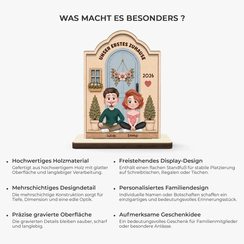 Unser Erstes Zuhause - Personalisierte Geschenke Zum Einzug | Holzaufsteller Mit Standfuß Paar