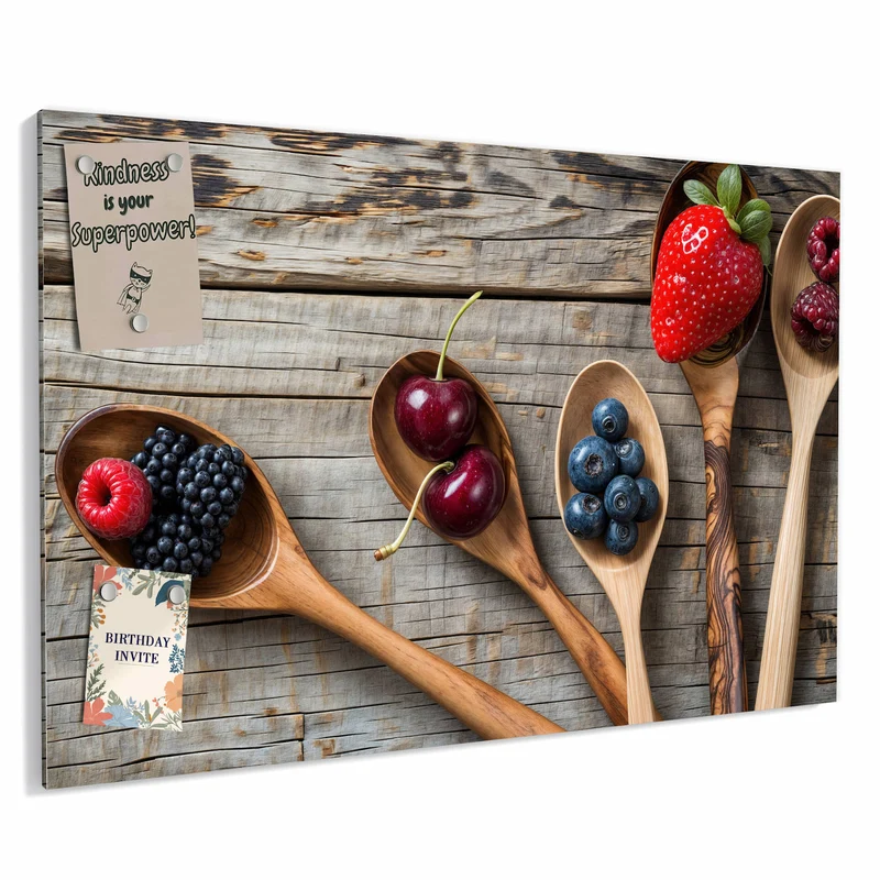 Metall Magnettafel - Holzlöffel mit Beeren