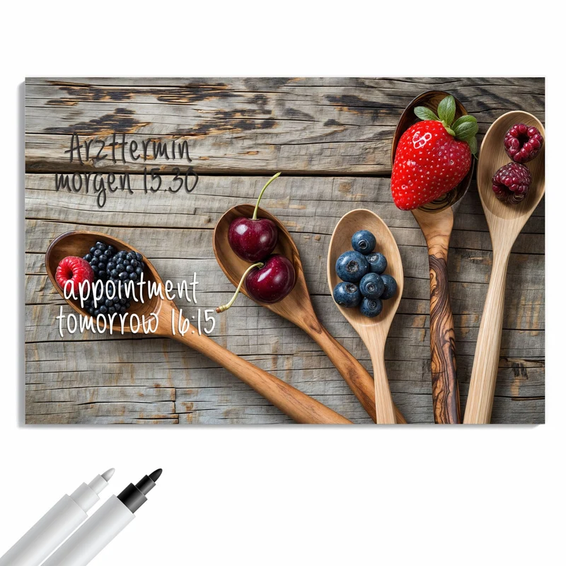 Metall Magnettafel - Holzlöffel mit Beeren