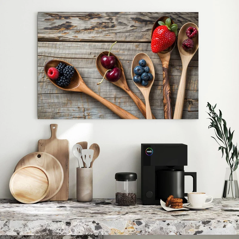 Metall Magnettafel - Holzlöffel mit Beeren