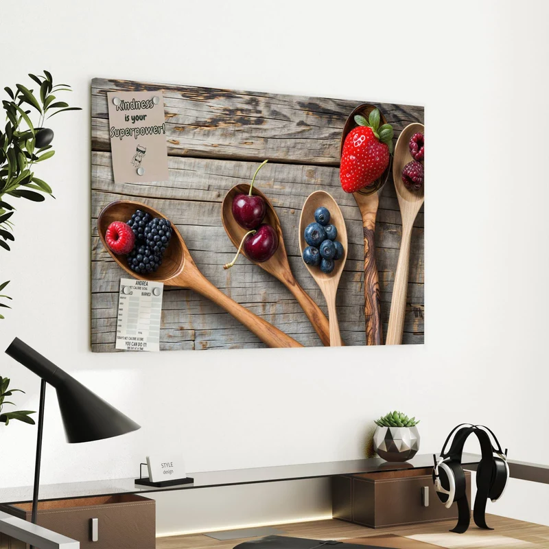 Metall Magnettafel - Holzlöffel mit Beeren