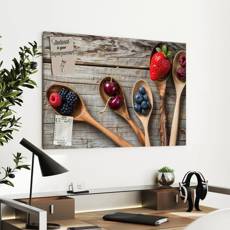 Metall Magnettafel - Holzlöffel mit Beeren