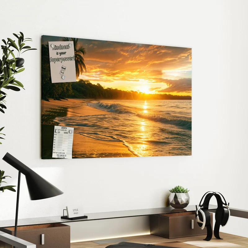 Metall Magnettafel - Palme im Abendgold