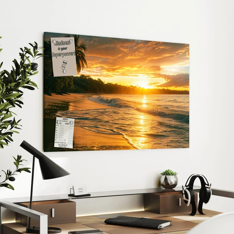 Metall Magnettafel - Palme im Abendgold