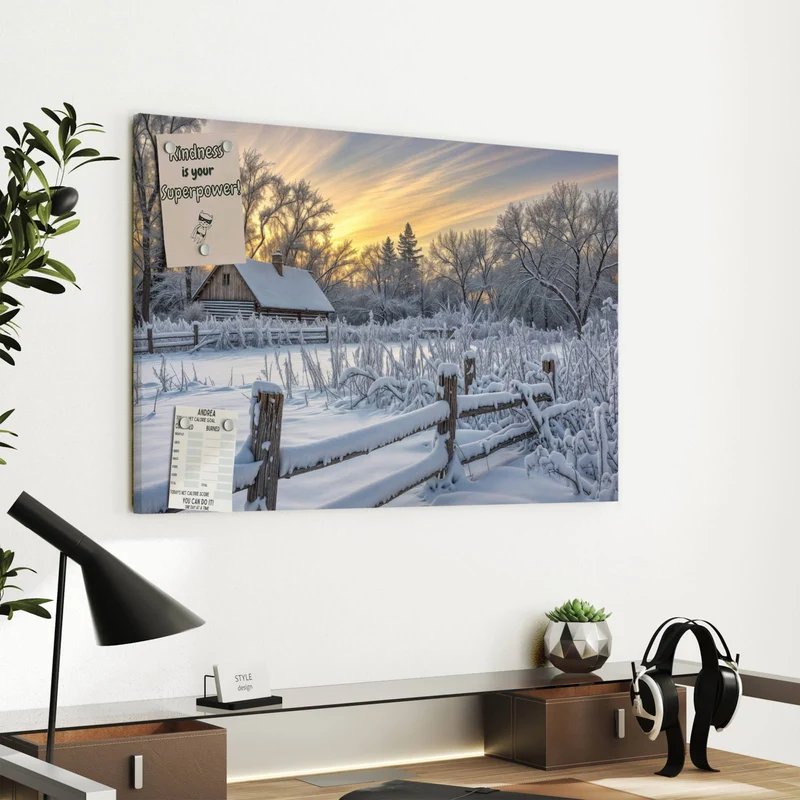 Metall Magnettafel - Verschneites Landhaus