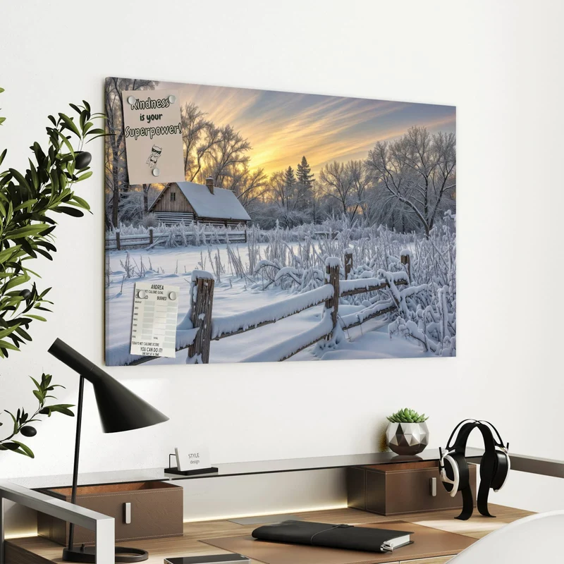 Metall Magnettafel - Verschneites Landhaus