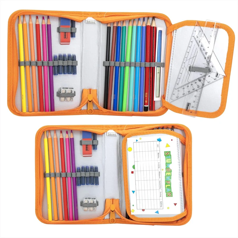 Idena Federmappe Sound Kopfhörer-Design Gelb-Orange - Komplett-Set 28 Teile