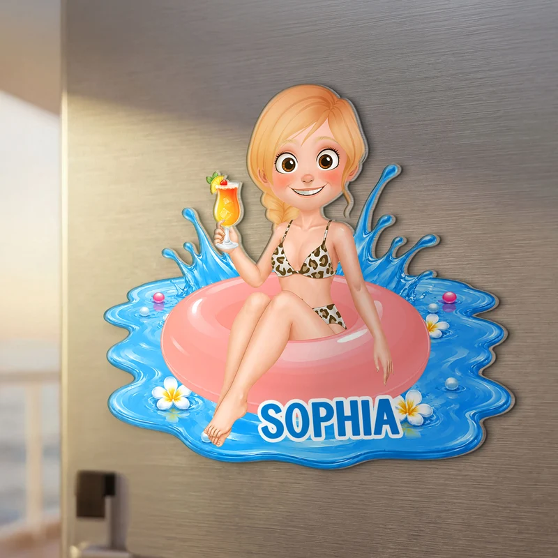 Sommer Damen Cartoon - Personalisiertes Geschenk | Acryl Magnet