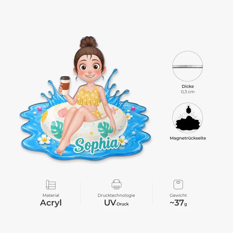 Sommer Damen Cartoon - Personalisiertes Geschenk | Acryl Magnet