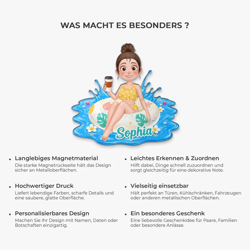 Sommer Damen Cartoon - Personalisiertes Geschenk | Acryl Magnet