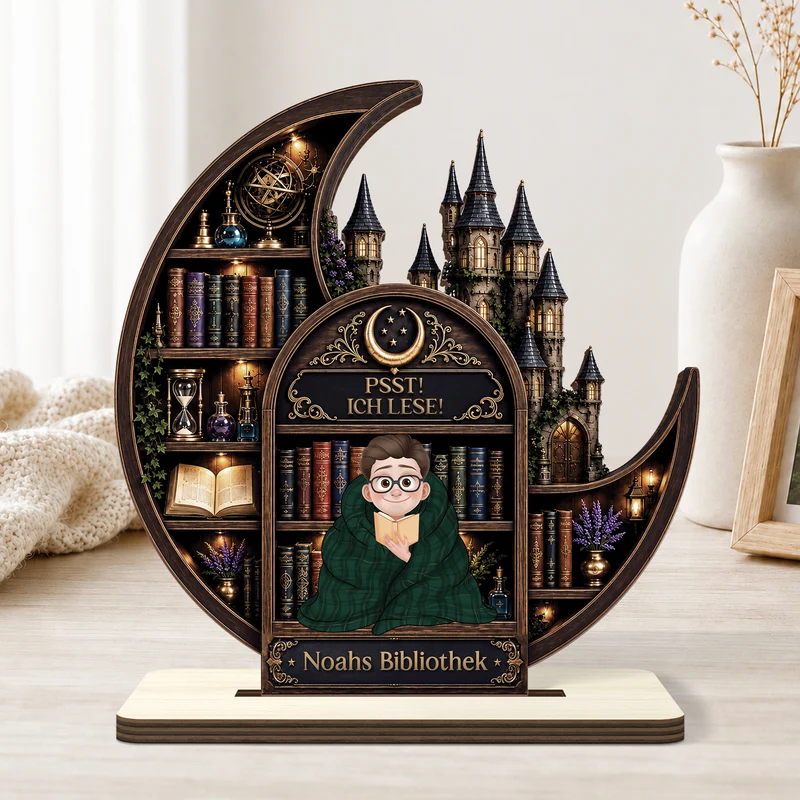 [3D-Optik] Ein Mädchen Das Bücher Liebt - Personalisiertes Geschenk | Holzaufsteller Mit Standfuß Leseratten Männer Frauen